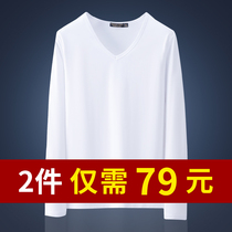 (Buy one send one) Modale long sleeve T-shirt for men beating undershirt spring summer pure cotton white V collar autumn clothes