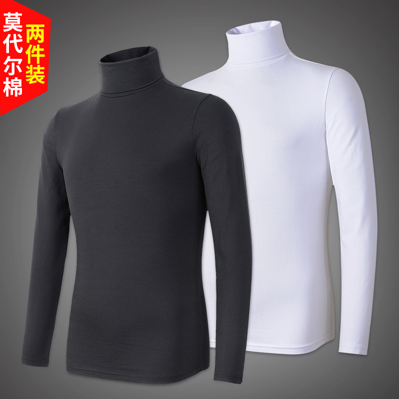 Modal Men's Turtleneck Base Layer Long-Sleeve T-Shirt for Autumn and Winter, Thickened and Fleece-Lined for Warmth