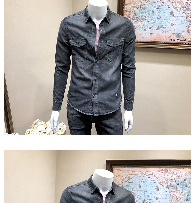 Áo sơ mi denim nam 2019 xuân dài tay áo sơ mi nam châu Âu và Mỹ xu hướng áo sơ mi đẹp trai - Cao bồi style bụi bặm nam