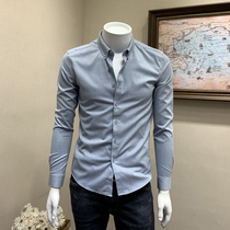 Long-sleeved shirt autumn and winter new Korean slim pinstripe shirt mens casual trend hair stylist inch clothes men