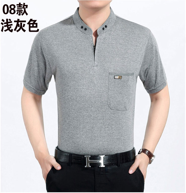 Mùa hè 2018 mới trung niên nam lụa ngắn tay áo thun cổ tròn trung niên nửa tay áo thun mùa hè áo polo nam hàng hiệu