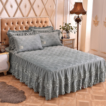 Crystal velvet cotton bed skirt single piece Winter thickened lace princess bed cover Simmons non-slip protective cover