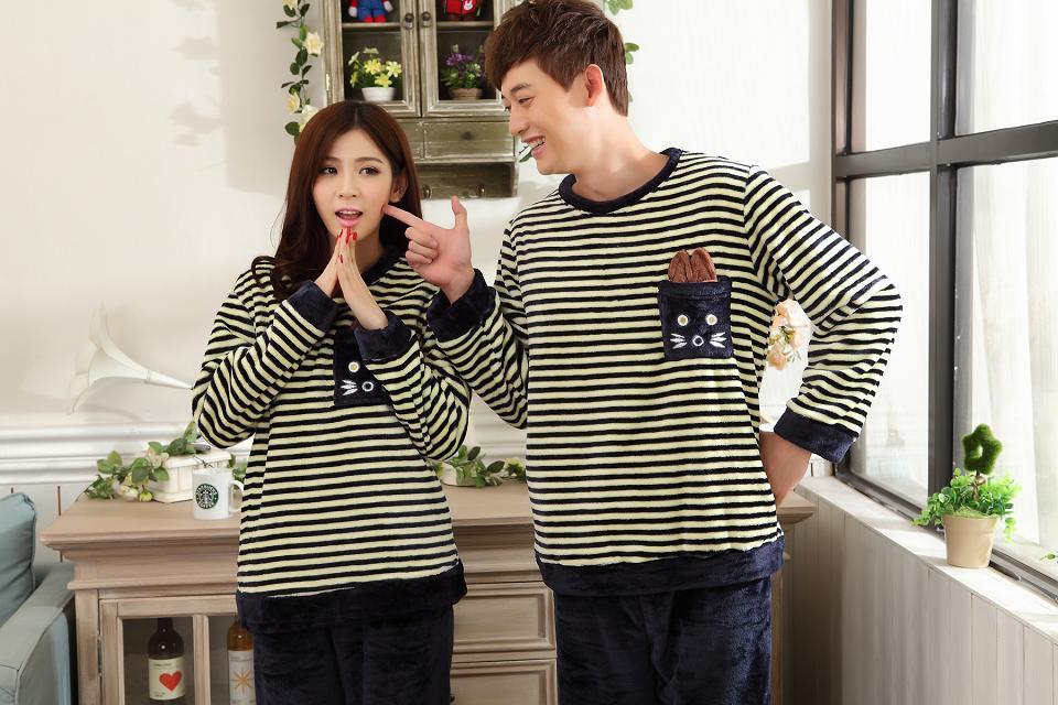 Mùa đông dày đôi phim hoạt hình đồ ngủ dài tay thiết lập flannel nam và nữ đồ ngủ dày san hô lông cừu dịch vụ nhà thời trang mặc nhà