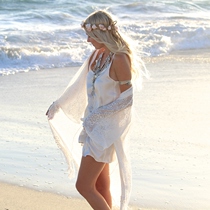 New holiday white sunscreen beach lace sweater long cardigan tassel bikini swimsuit blouse dress