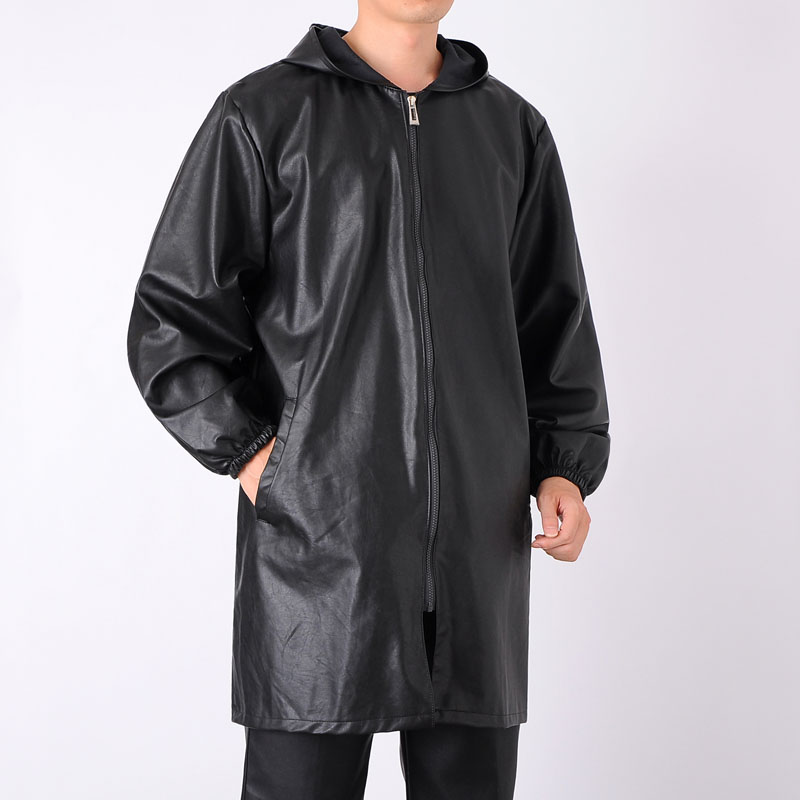 Medium-long version with cap leather clothes men's spring and autumn easy and large size leather Outer sleeve labor-proof and waterproof work clothing leather jacket clothing