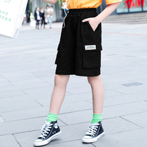 Girls shorts outside wearing summer pants children loose thin sports cargo pants in the big children summer wear five points pants