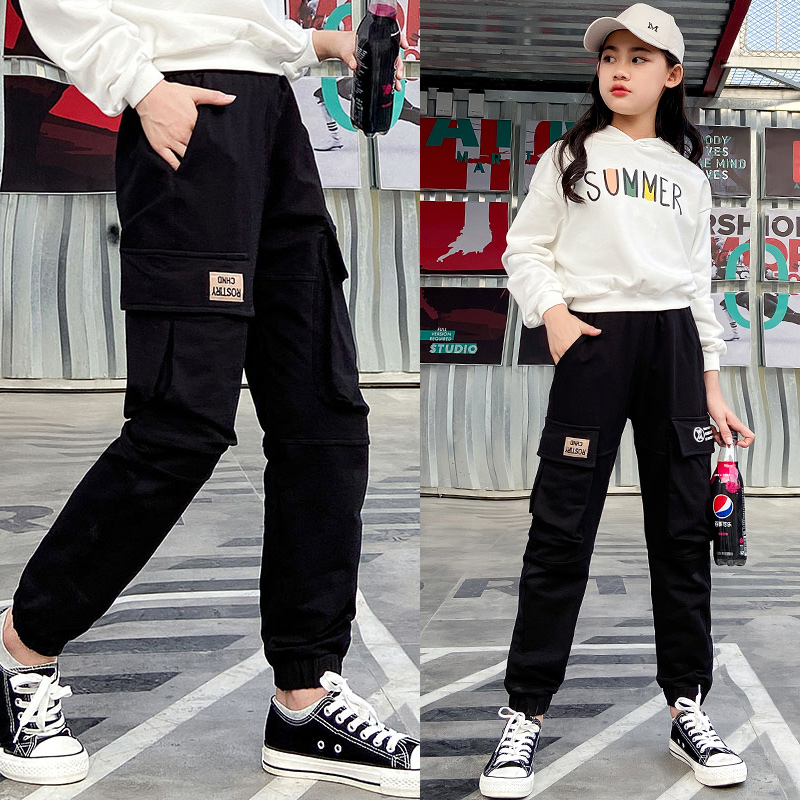 Girls' overalls outside wear foreign girls big boy sweatpants 2022 new spring clothes children's pants spring and autumn slacks