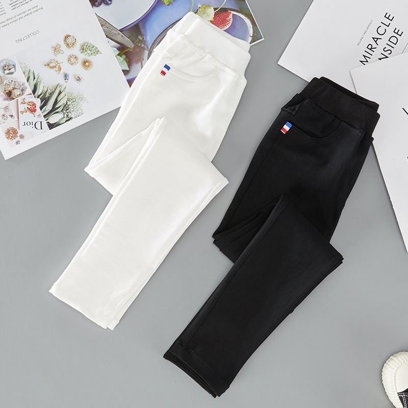 Girls pants in spring and white pipe pants for children in autumn and winter plus velvet pants padded pencil pants