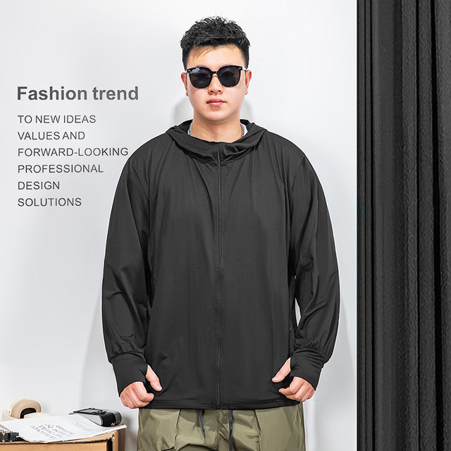 Weaver trendy brand plus size men's summer hooded sundress clothes for fattening up ice silk ເສື້ອຍືດຜູ້ຊາຍບາງໆ
