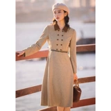 Скрыт до конца!Вы элегантен!Ретро шерстяное платье