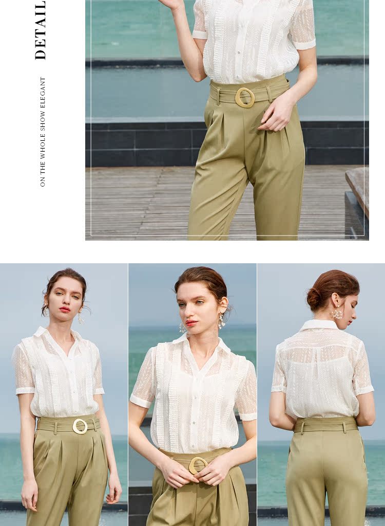 Ou Yuer hè 2019 phụ nữ mới xếp li áo sơ mi sọc dọc của phụ nữ áo sơ mi ngắn tay cardigan - Áo sơ mi áo sơ mi nhung tăm