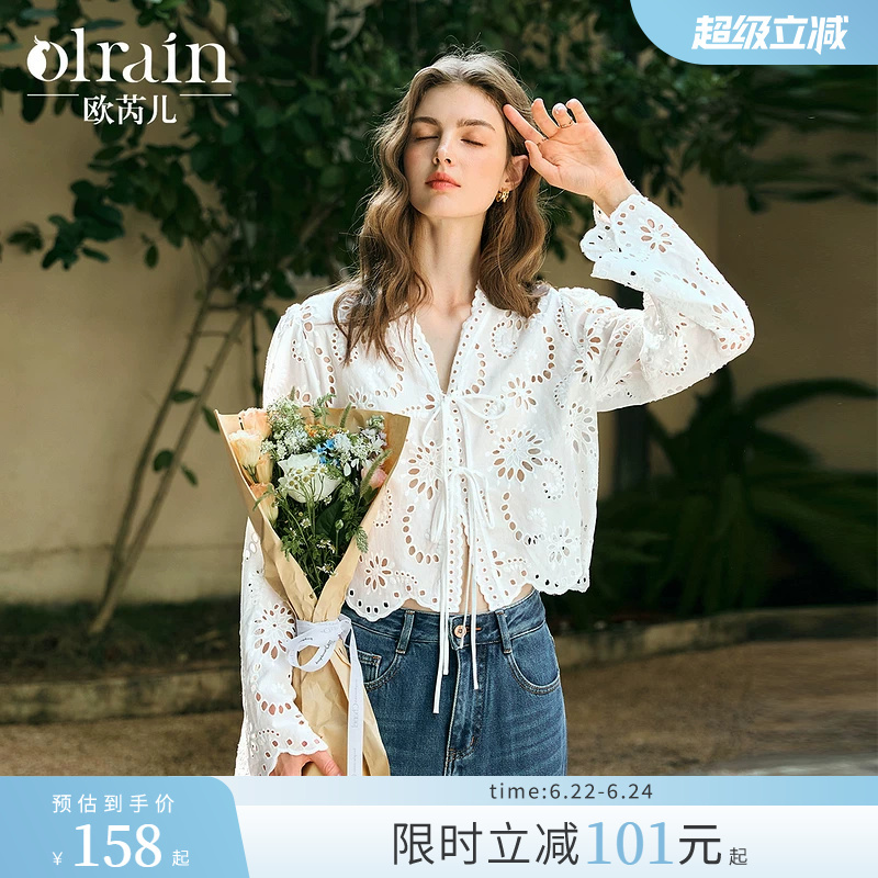 Olrain Oulai'Er Milk White Chiffon Shirt for Women, Summer 2026 New Style, Hollow Lace Trim Long-Sleeve Shirt Olrain Oulai'Er Milk White Chiffon Shirt for Women, Summer 2026 New Style, Hollow Lace Trim Long-Sleeve Shirt