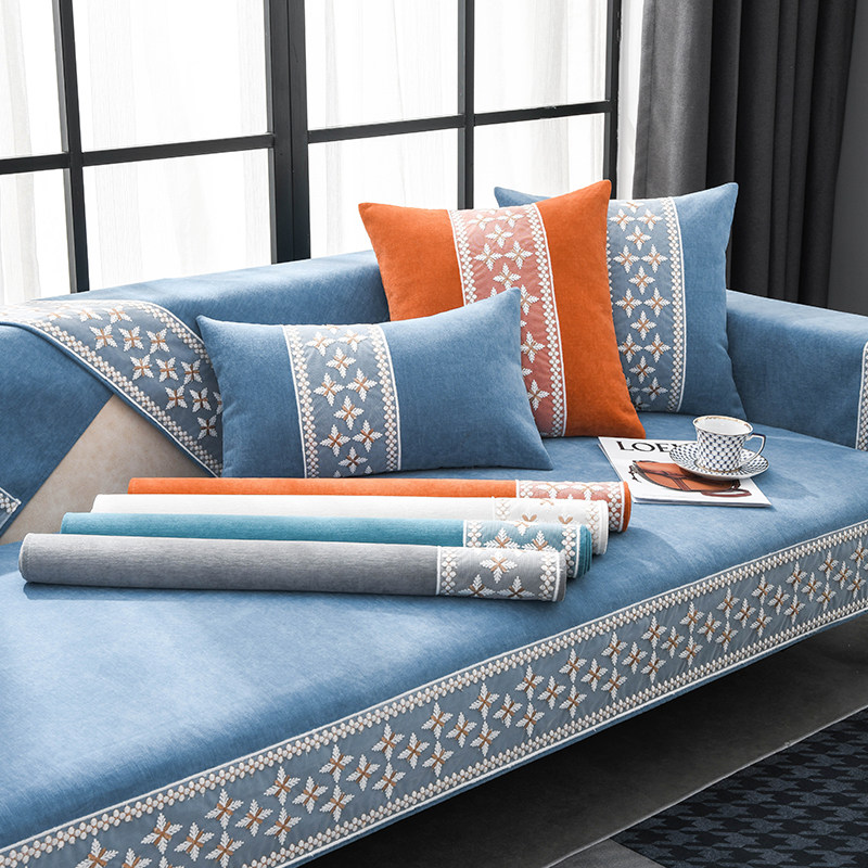 Chenille sofa cushion cover cloth four seasons universal solid color simple modern European all-inclusive universal cover against protective shell towel