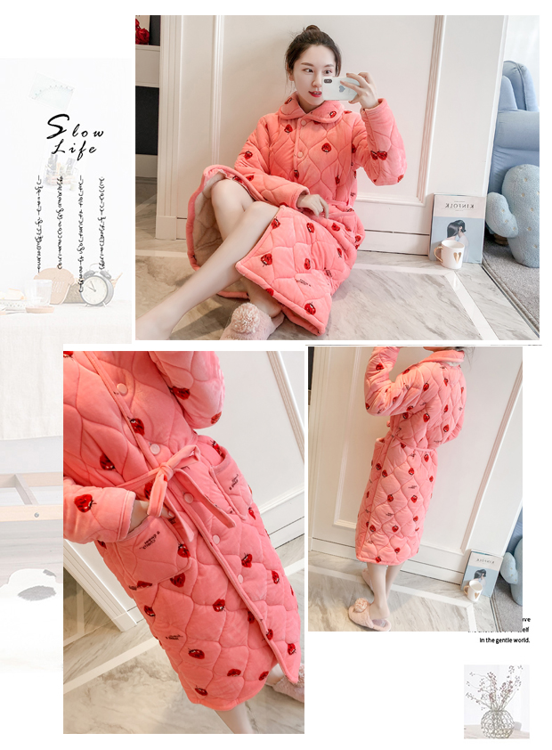 Áo ngủ mùa đông nữ dày và dài san hô lông cừu bông flannel mùa đông dễ thương cộng với áo choàng tắm nhung đồ ngủ trẻ em