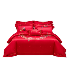 Luolai Home Textiles Wedding Set, Red Four-Piece Wedding Quilt Set, Silk Quilt, Goose down Quilt, Wedding Gift Package