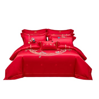 Luolai home textiles wedding quilt red four-piece silk quilt goose down quilt wedding bedding set