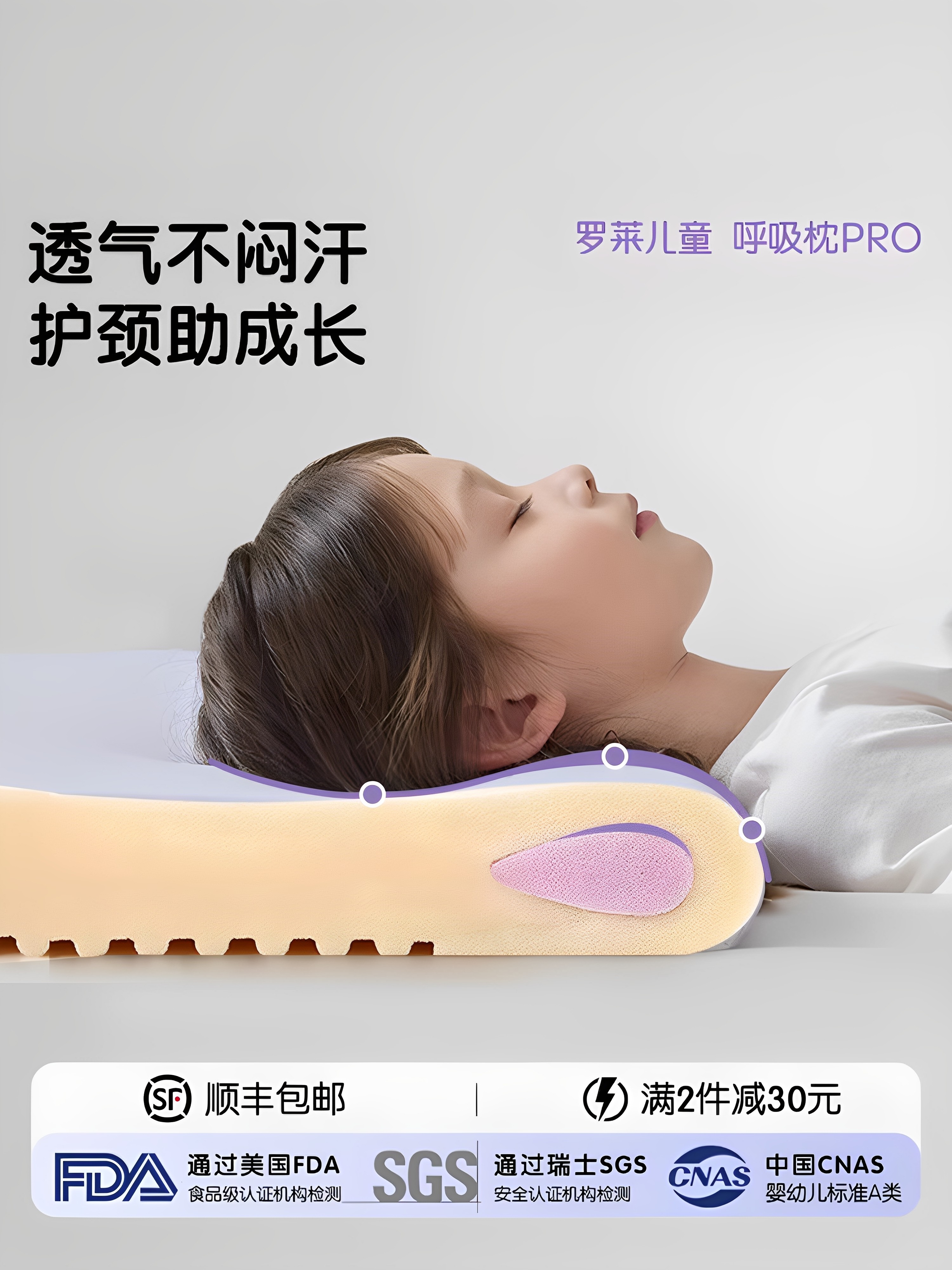 Luolai Children's Neck Pillow, Breathing Pillow, Machine Washable, All-Season Neck and Spine Protection, Boys and Girls Washable Baby Pillow