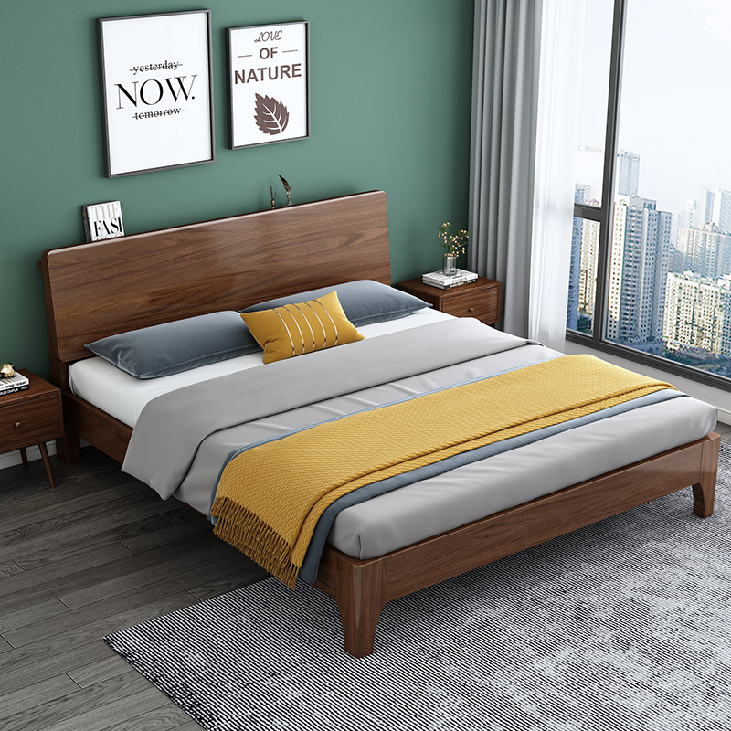 Solid wood bed modern minimalist about 1 8 m double bed master bedroom with single bed 1 2 m bed light extravagant 1 5 m bed Nordic bed-Taobao