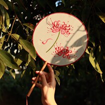 Embroidery fan dance Chinese fan clothing ancient palace fan fan ancient palace fan long handle round translucent fan