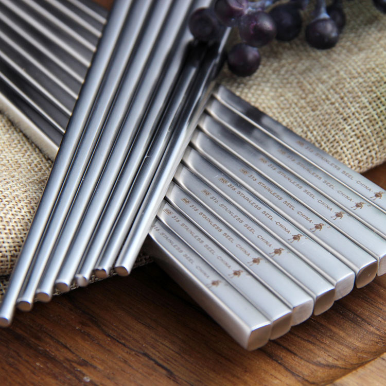 Small Monster 316 stainless steel long chopsticks 24 5CM hollow square chopsticks pure square non-slip anti-roll metal chopsticks