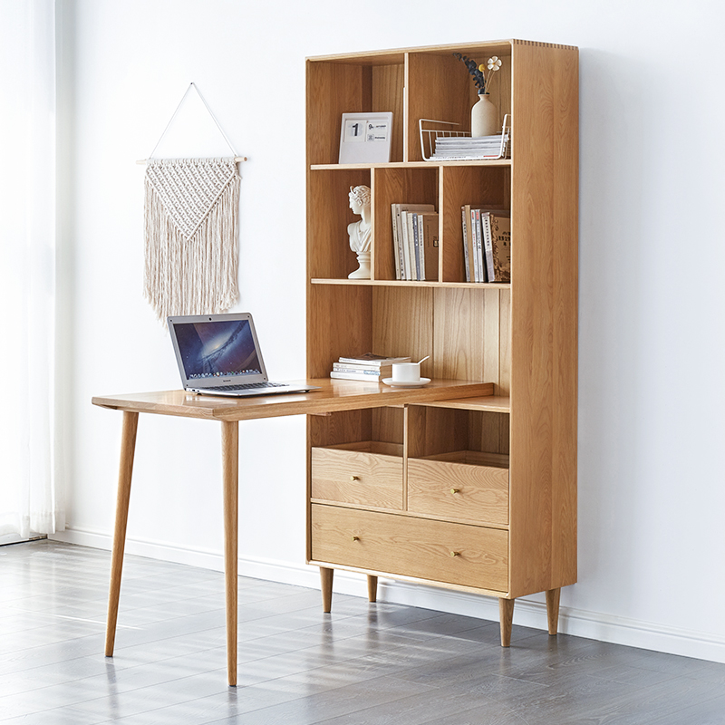 Remove the shelves of raw solid wood desk cabinet combination Nordic modern study bookshelf learning desk sale B3172