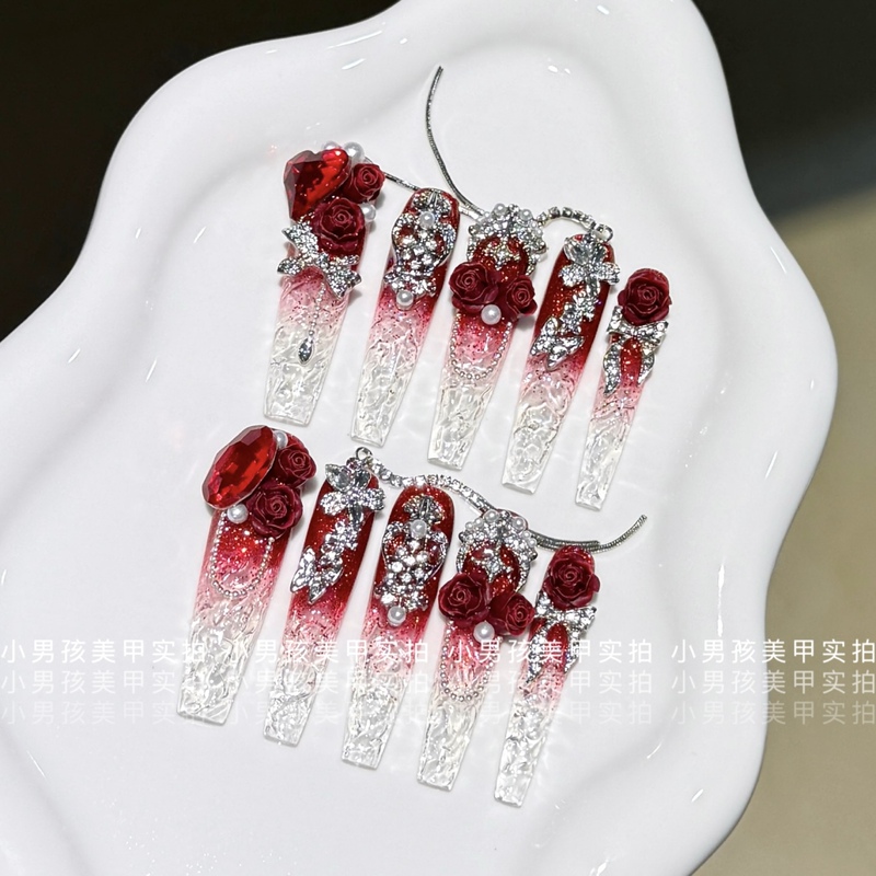 Little Boy's Manicure, Handmade Nail Patches, Finished Crushed Ice Ice Glass Bridal Nails with Diamond Chain Little Boy's Manicure, Handmade Nail Patches, Finished Crushed Ice Ice Glass Bridal Nails with Diamond Chain