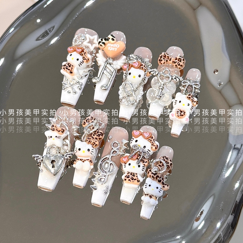 Hellokitty Vintage Style Spicy Girl Y2K Subculture Little Boy Nail Art Handmade Wearable Nails Removable Patches