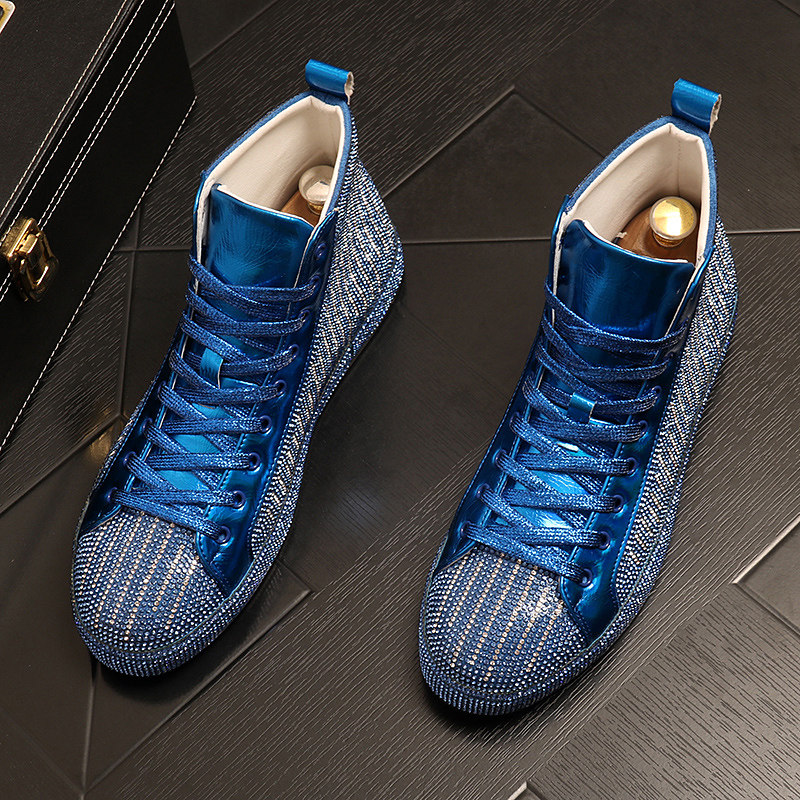 Tide brand high tube shoes men 2022 new fashion shoes spring high bang board shoes fashion personality rhinestones in the tube Martin boots