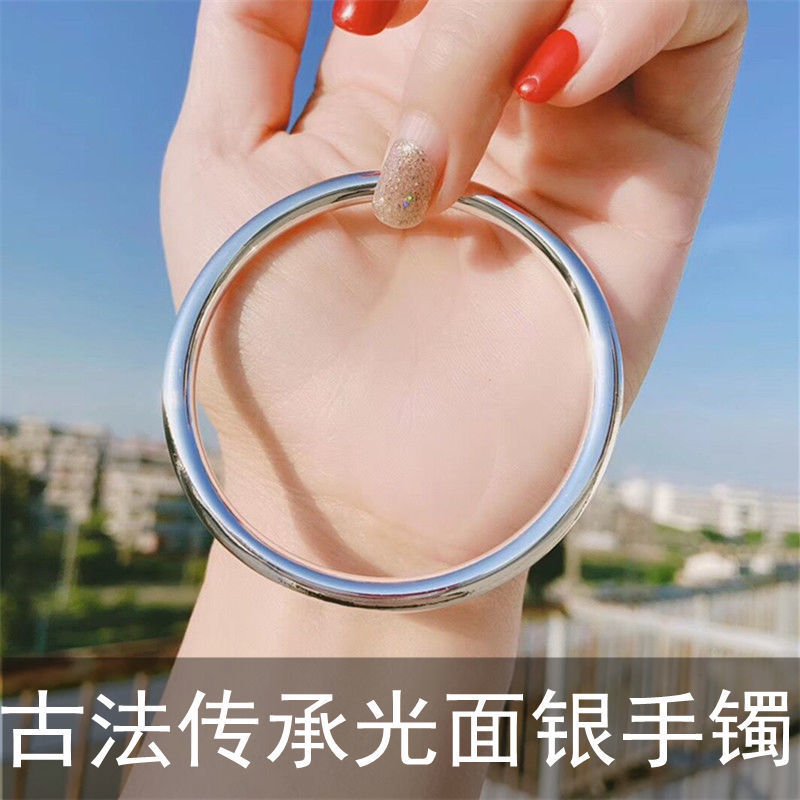 Glossy Traditional Silver Bracelet for Women, Solid Closed-End Chinese Style 999 Pure Silver Bracelet, Non-Fading, Youthful Style Ring