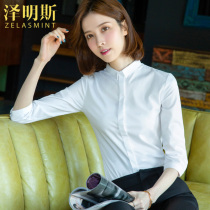 Shirt women white seven-point sleeve small collar professional mid-sleeve summer thin dress overalls overalls work shirt spring and autumn 2021
