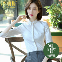Ze Ming color seven-point sleeve square collar white shirt female professional interview dress work clothes overalls autumn wear micro-elastic shirt