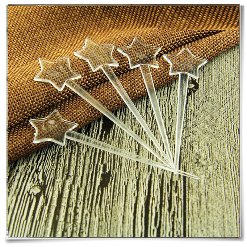 Starfruit Needle Disposable Plastic Fruit Fork Colored Stars Fruit Needle Transparent Cake Fork Black Milk Cover Stick