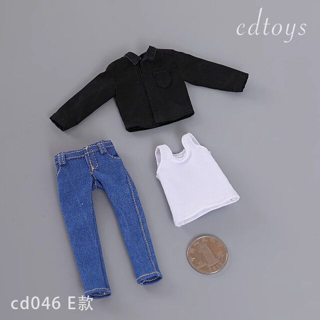 In Stock Cdtoys Cd046 1/12 Male Soldier Vest Shirt Jeans Suitable for 1:12 Plastic Body