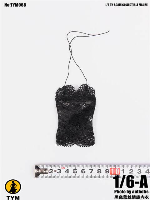 In-Stock 1/6 Scale Action Figure Clothing Tym068 Black Sexy Lace Camisole Dress Suitable for 12inch Scale Silicone Bodies