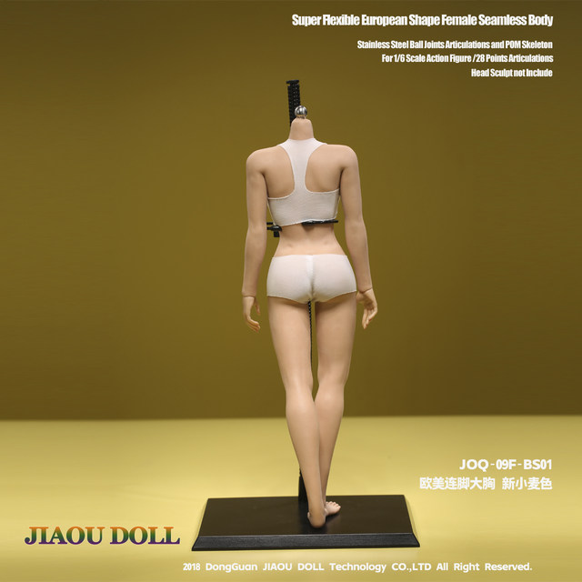 1/6 Joq-09F Rubber-Coated European and American Style with Feet, Large Breasts, Laxu Body, Female Soldier Doll, Headless with Body Makeup, in Stock