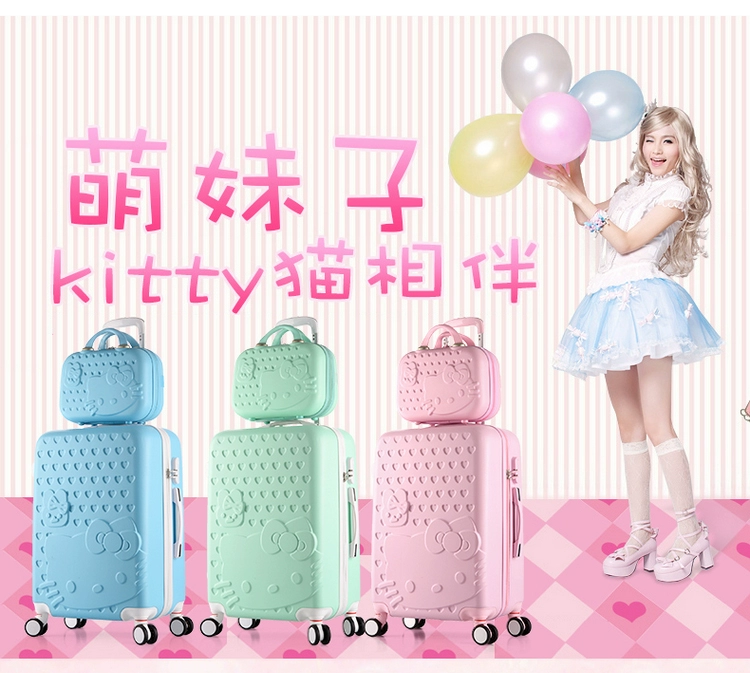 Hollekitty mèo vali phim hoạt hình dễ thương xe đẩy trường hợp cô gái bột du lịch hộp mật khẩu túi xách Hàn Quốc