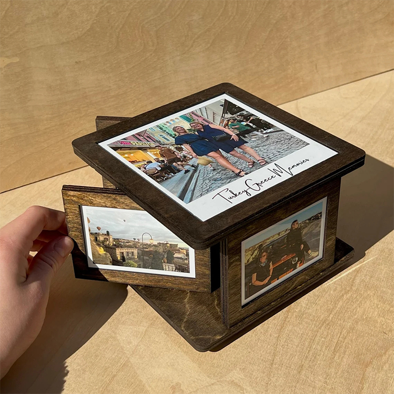 Personalized Memory Family Couple Wooden Photo Frame Rotating Photo Box Cube Fifth Anniversary Gift