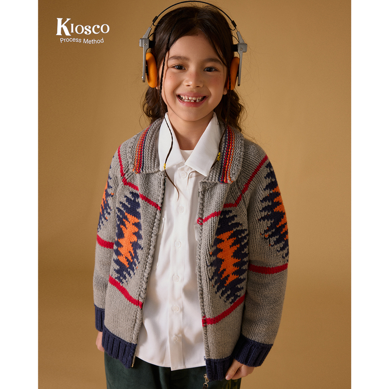 Kiosco Children's Clothing Autumn and Winter Retro Soft Skin-Friendly Zipper Cardigan Coat Thick Knit Sweater