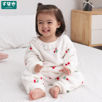 Child Flannel Sleepwear New Girl Thickened Autumn Winter Coral Suede Girl Baby Warm Home Suit Suit