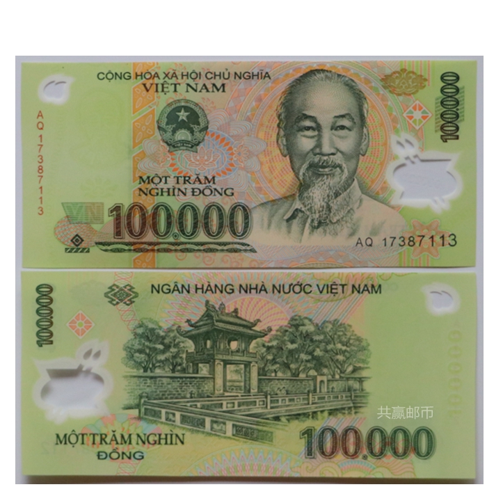 Vietnam 100,000 Dong 100,000 plastic banknotes Foreign coins Banknotes Asian large denomination real coins Travel essentials