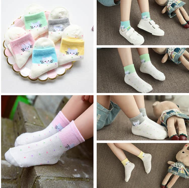 Năm cặp trẻ em của cotton mỏng lưới vớ ngắn thủy tinh lụa 1-12 tuổi trai và cô gái bé thoáng khí băng lụa