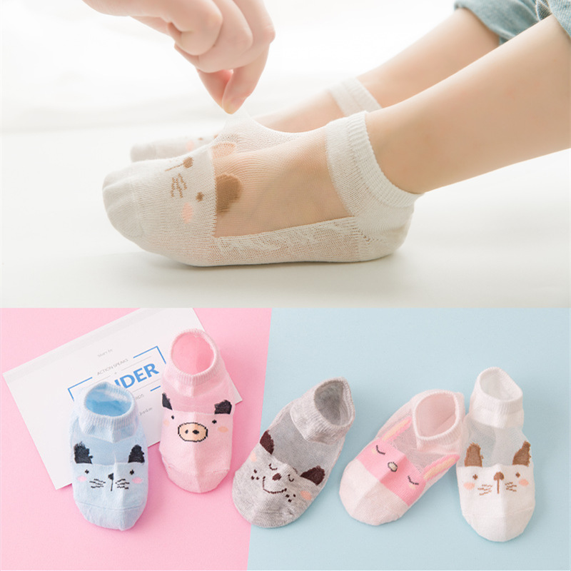 Năm cặp trẻ em của cotton mỏng lưới vớ ngắn thủy tinh lụa 1-12 tuổi trai và cô gái bé thoáng khí băng lụa