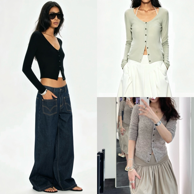 Sasha Bai's Same Style Weeeechan "Mist" Cashmere Silk Blend U-Neck Waist-Cinching Knit Cardigan