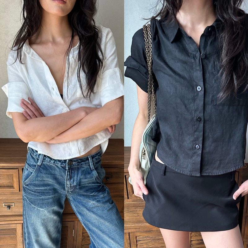 In-Stock Restoration Weeeechan Next Morning Short-Sleeved Handmade Rolled-Up Sleeve Shirt (100% Linen)