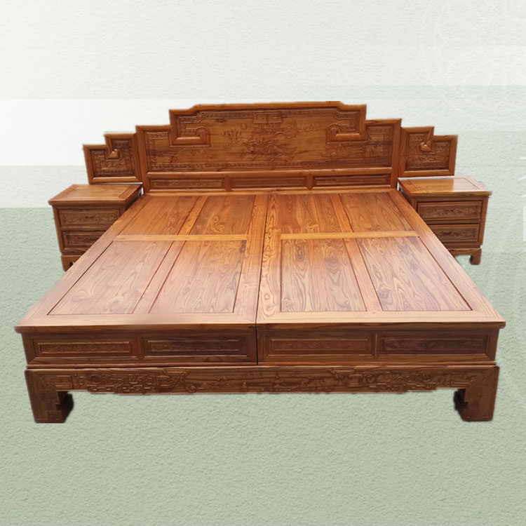 Widened large bed 2 2 solid wood bed 1 8 m double bed elm bed elm wedding bed Chinese master bedroom with high box containing bed 1 5M