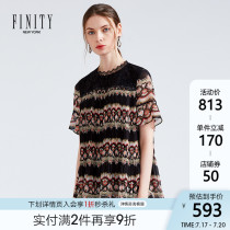 FINITY printed top womens spring new lace cover belly flared sleeves loose Korean version perspective chiffon shirt