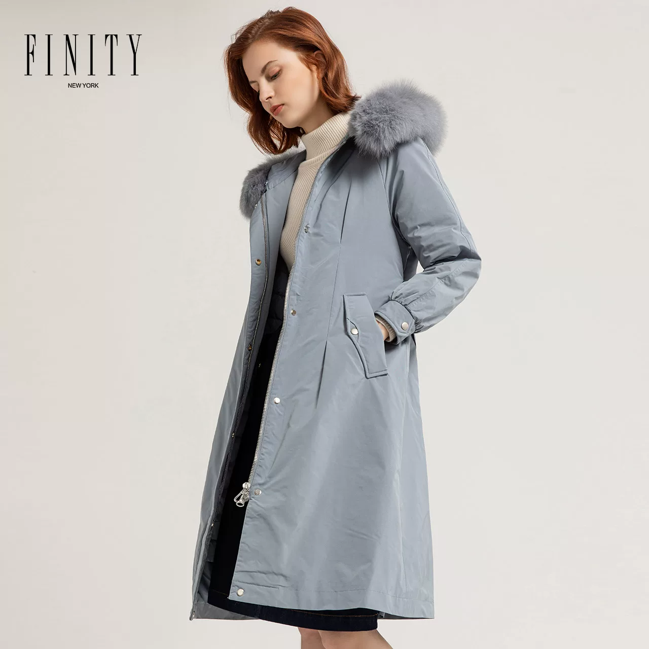 Пуховик FINITY зимний модный, бархатно-теплый с длинными рукавами, 2021 год, пух утиных