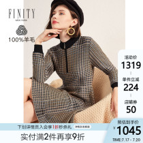 FINITY womens autumn and winter clothing new fashion knitted dress womens waist thin temperament pure wool dress