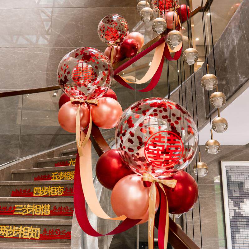 Corridor wedding stair handrail decoration roadside wedding supplies Daquan wedding groom's hand-drawn flower arrangement balloon