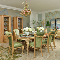 European high-end dining table rectangular large apartment furniture solid wood carved 2 4 meters dining table and chair combination one table and eight chairs